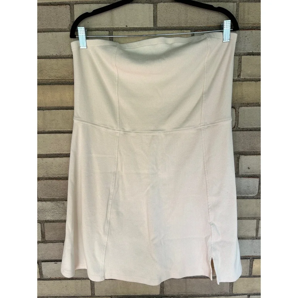 American Eagle Cream Ribbed Strapless Mini Dress Built In Shorts Romper XL - Picture 2 of 7